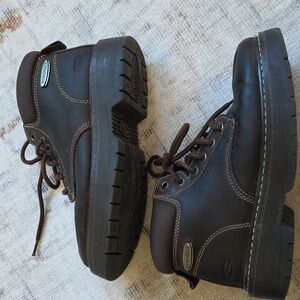 Skechers Dark Brown Leather Lace-Up Chunky Platform 90s Grunge Boots Womens 8